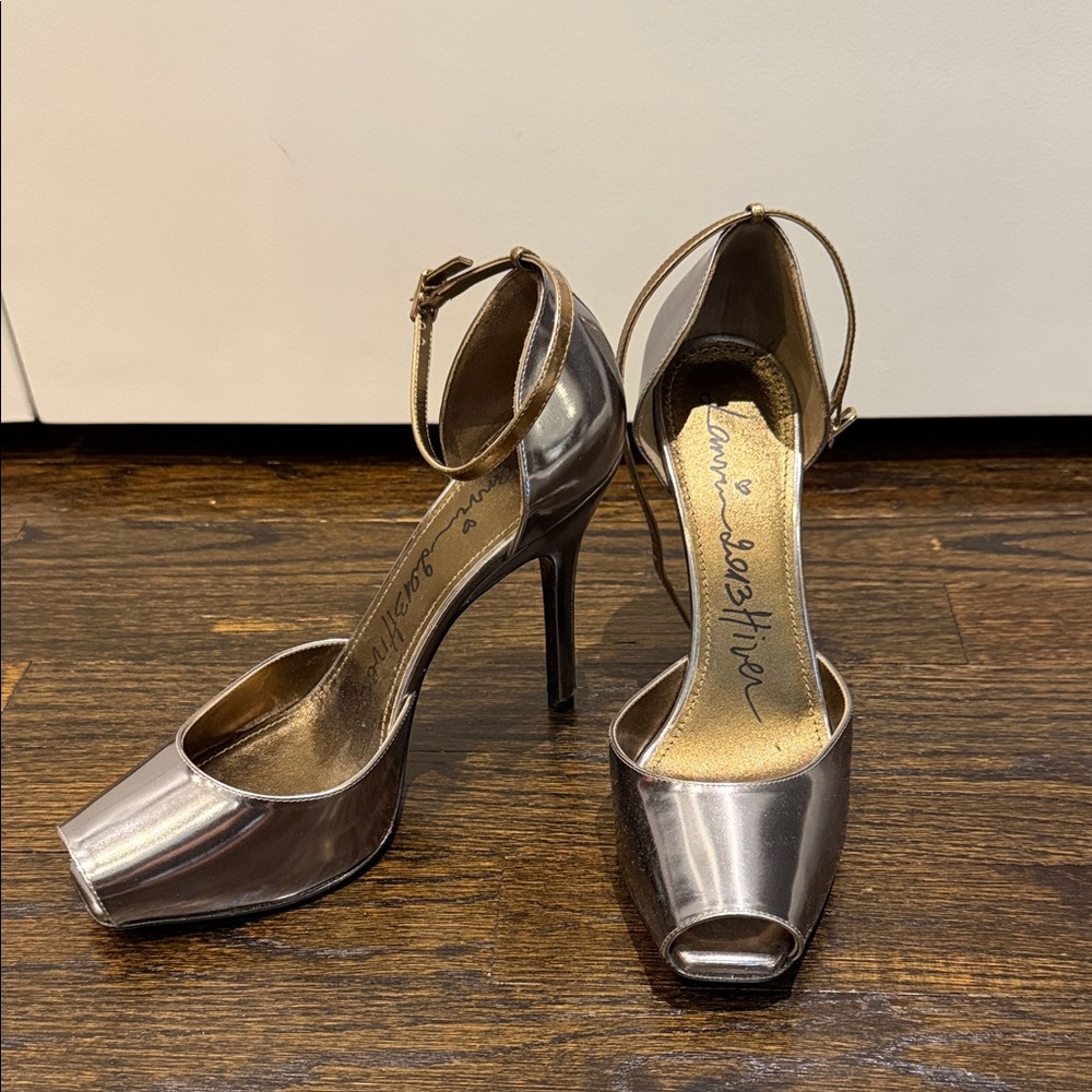 Lanvin Metallic Silver Peep-Toe Heels